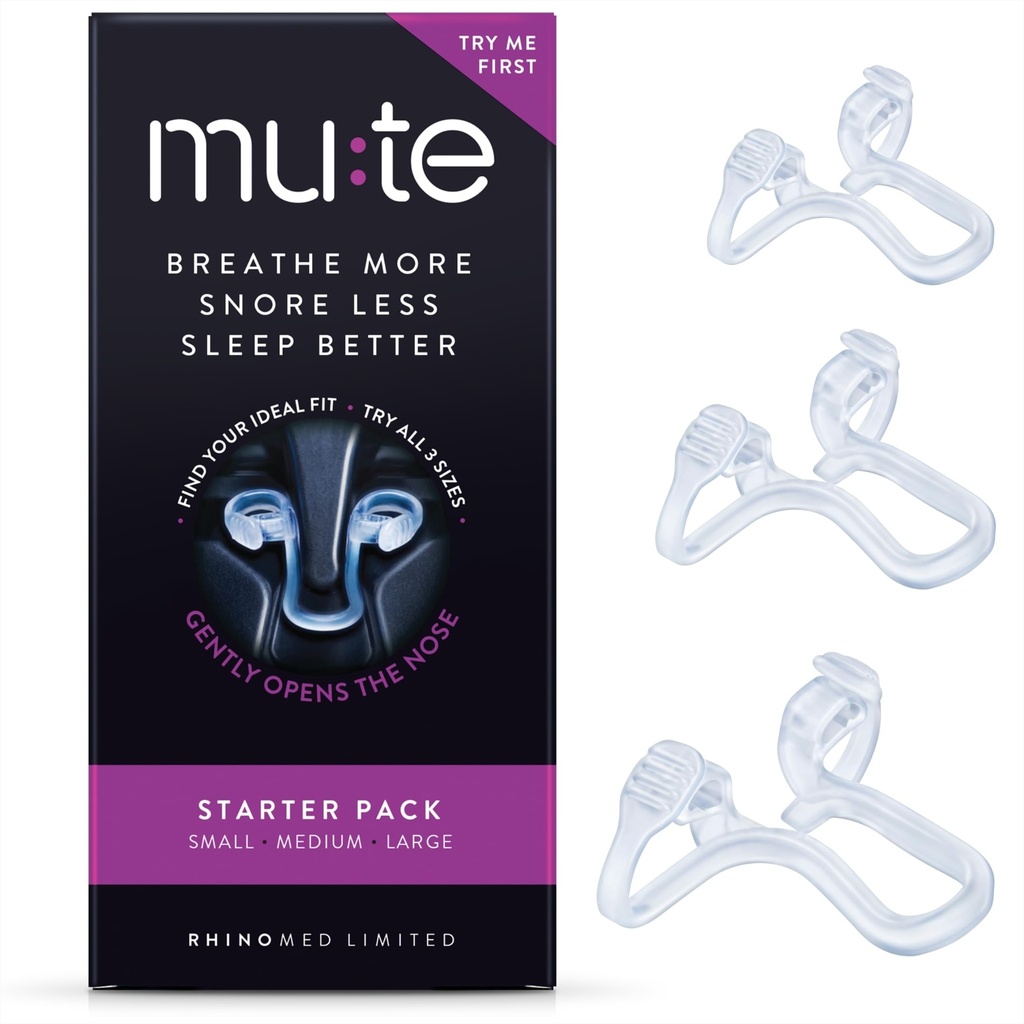 Mute Nasal Dilator Snoring Solution | Starter Pack 3 Sizes | Snore Less & Sleep Better | Nasal Strip Alternative | Comfortable Breathing Aids for Better Sleep & Improved Airflow