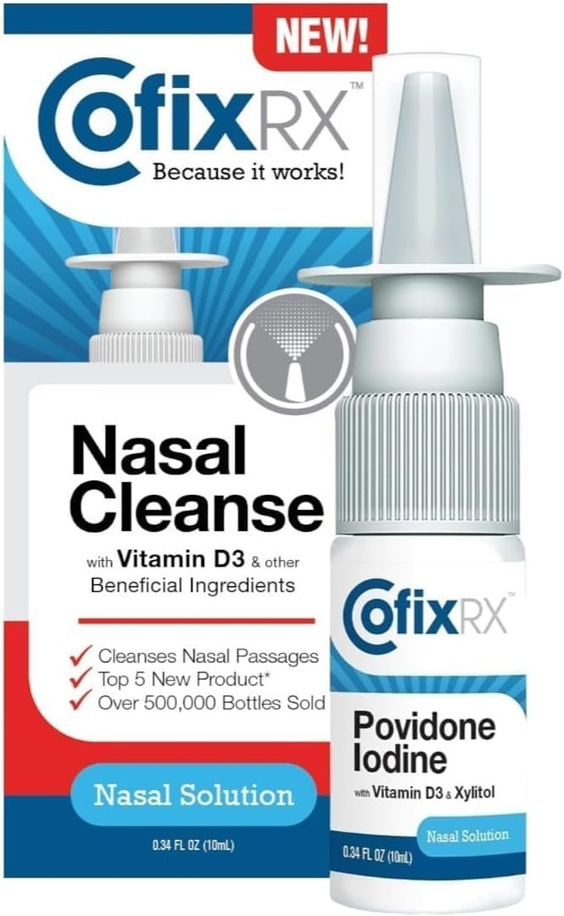 COFIXRX Nasal Cleanse Solution Spray, Povidone Iodine with Vitamin D3 & Xylitol, Cleans Nasopharynx, Cold and Allergy Relief, Laboratory Tested Patented Formula, Fast Acting and Long Lasting