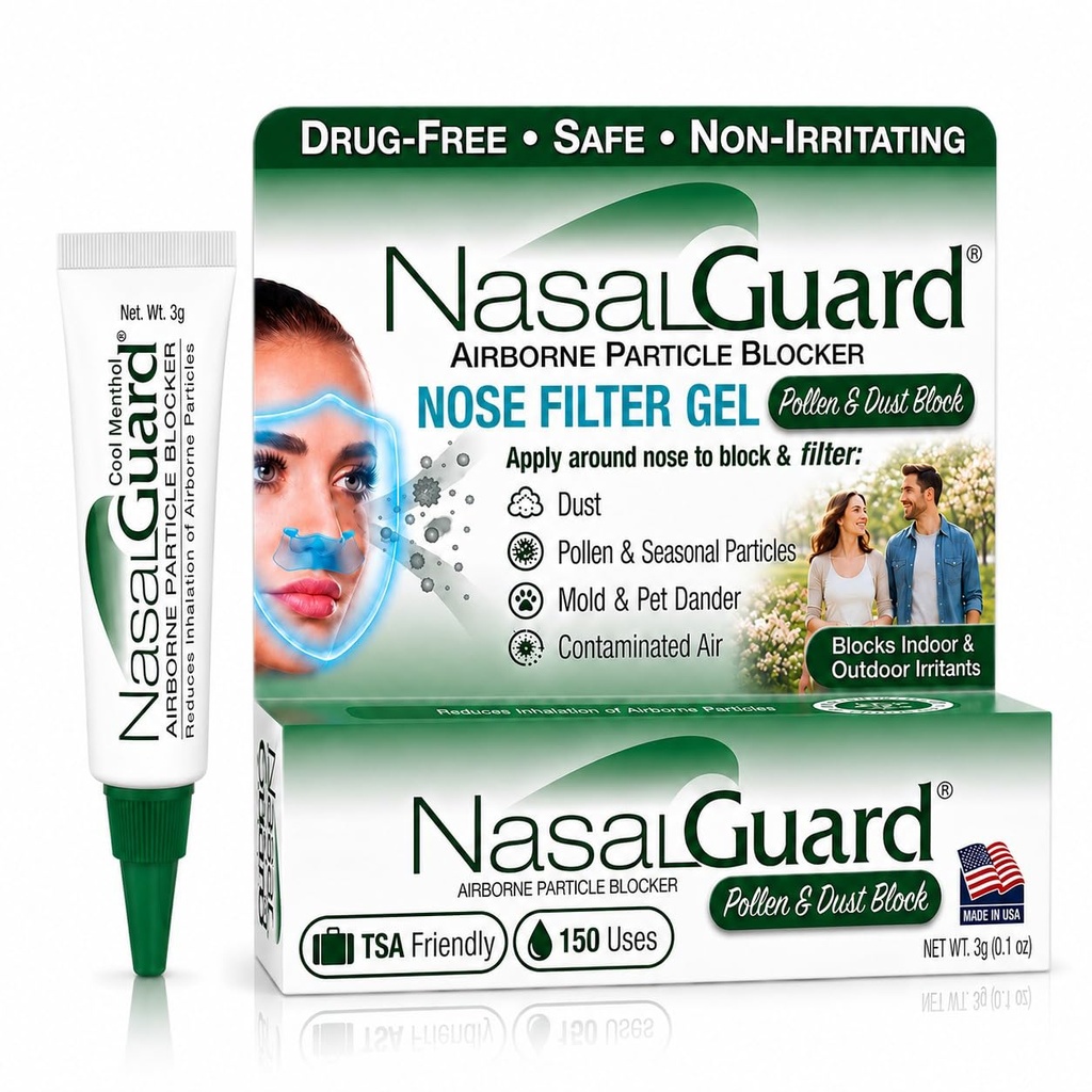 Airborne Particle Blocker Gel - Helps Reduce Inhalation of Allergens, Pollutants & Irritants - Drug-Free, Daily Use, Made in USA (Cool Menthol, 3 Gram Tube), Over 150 Applications