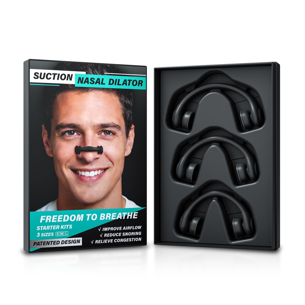Suction Nasal Dilators, Reusable Nose Strips for Breathing & Sleeping | 3 Sizes Set, Suction Hold Design, Anti Snoring Devices, Nasal Strips for Snoring Solution, Relieves Nasal Congestion