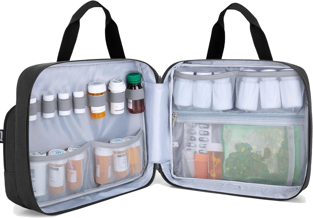 Trunab Pill Μπουκάλι Organizer Ιατρική που μεταφέρει τσάντα ασφαλή φάρμακα Τσάντα ταξιδιού για την συνταγή, βιταμίνες, Ιατρικά συμπληρώματα αποθήκευσης (Bag μόνο)
