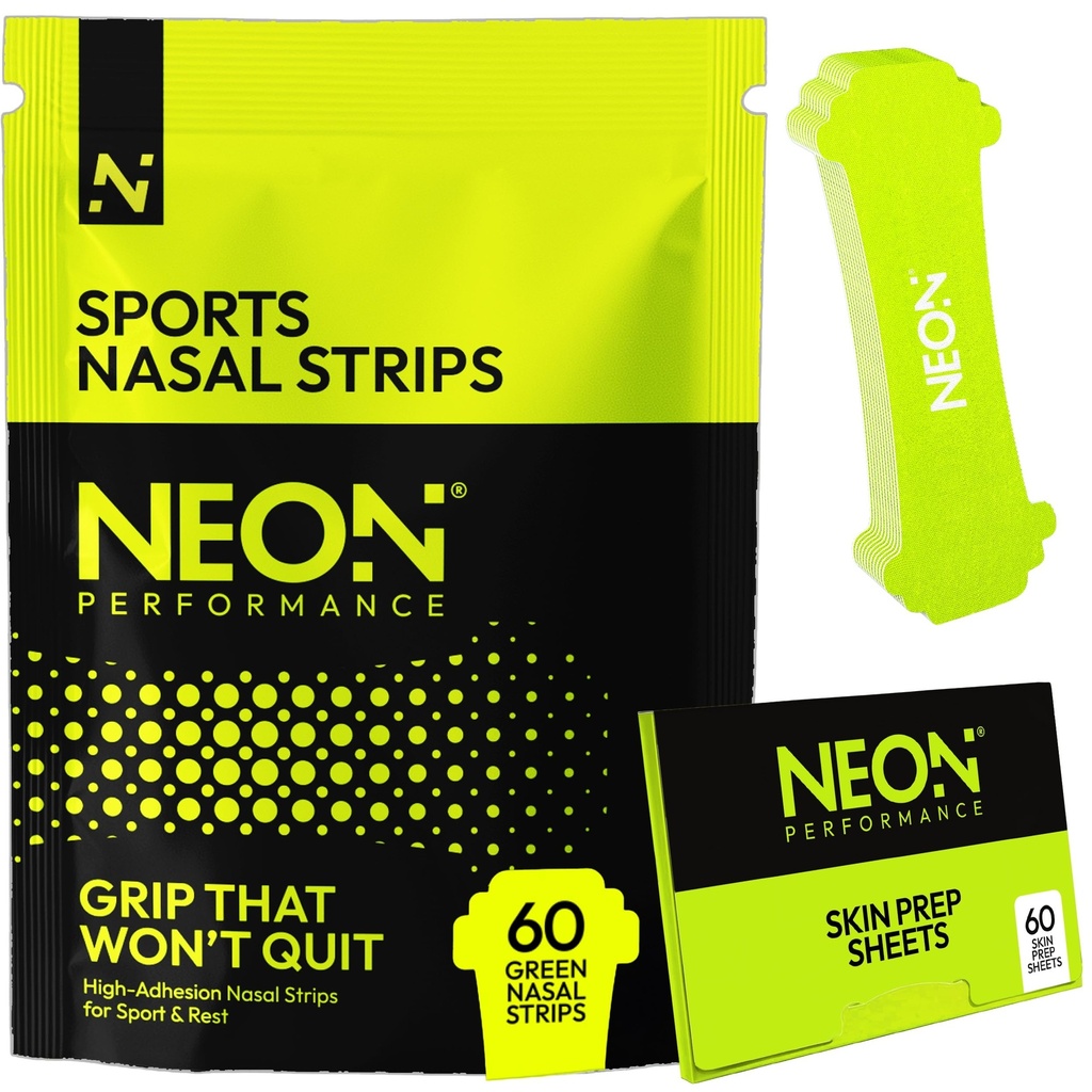 Nasal Strips (60 Count) - Oil & Sweat Resistant Adhesive - Athletic Nasal Strips for Sport & Nose Strips for Snoring & Sleeping - Nose Strips for Breathing (NEON Green Color)