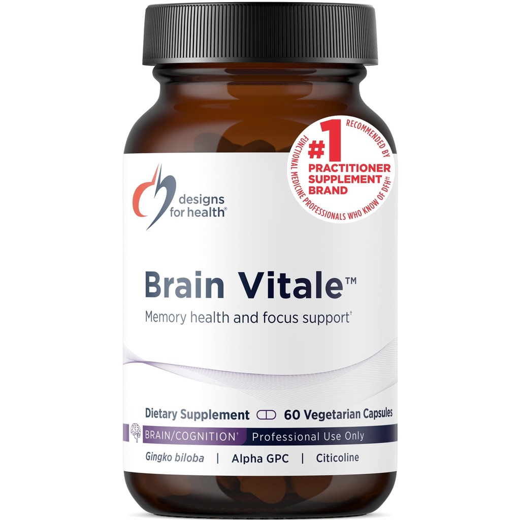Designs for Health Brain Vitale - Supports Focus, Memory, and Stress with Nootropic Blend of Choline, Citicoline, Phosphatidylserine, Ginkgo Biloba, and Alpha GPC - Gluten Free, Vegan (60 Capsules)
