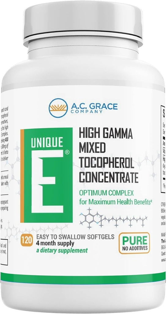 UNIQUE E A.C. Grace Company Mixed Tocopherols 120 μαλακά γέλη, υποστηρίζει υγιή εγκεφαλική λειτουργία, γενική υγεία, και υποστήριξη γήρανσης, όλα-φυσικά βιταμίνη Ε και Kosher