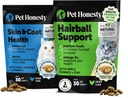Cat Skin & Coat Health & Hairball Support Bundle: Omegas & Biotin Chews for Shiny Coat & Furball Remedy (Chicken 30-Day Supply)