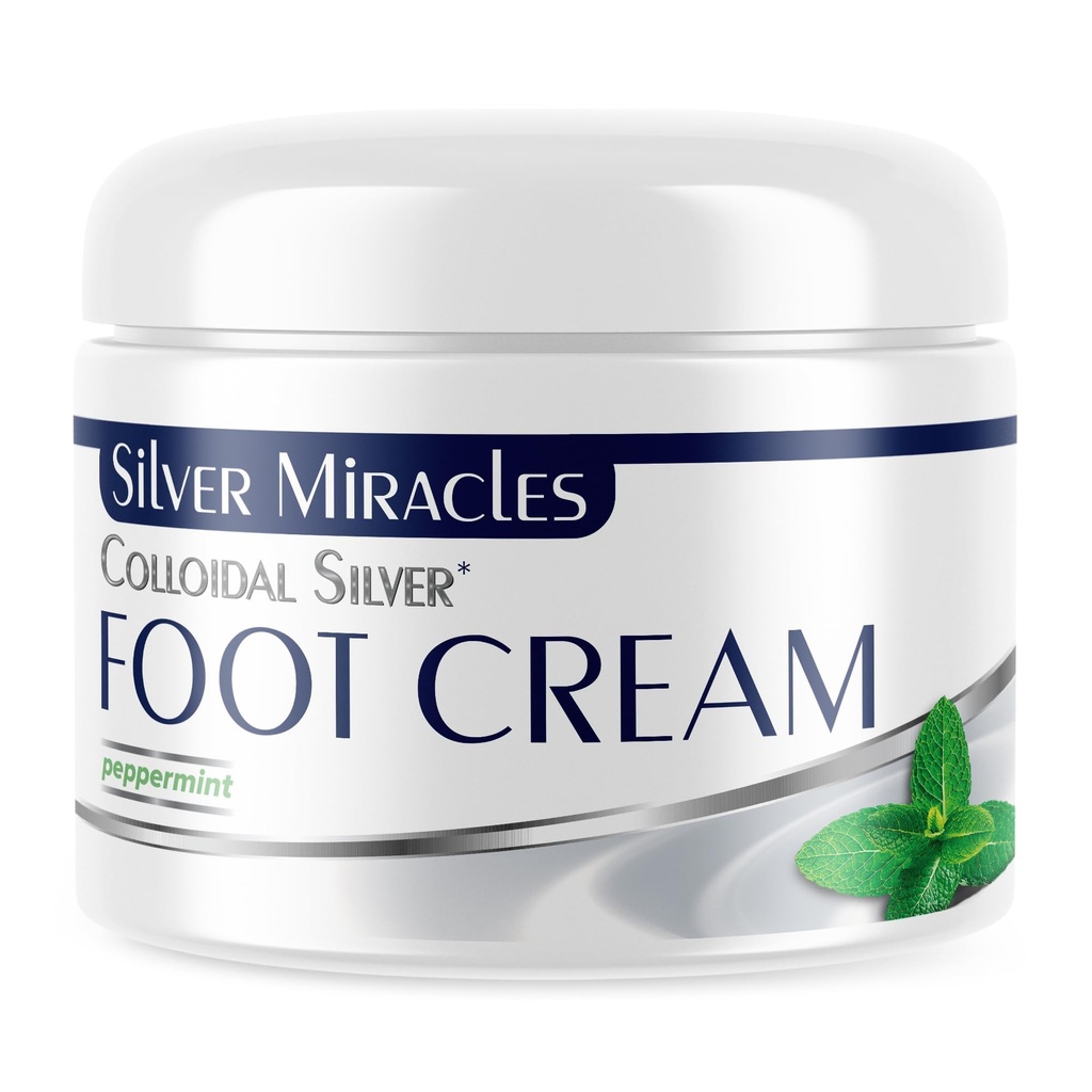 Silver Miracles Colloidal Silver Foot Cream - Peppermint Scent - Soothe, Cool, and moisturize - 2oz