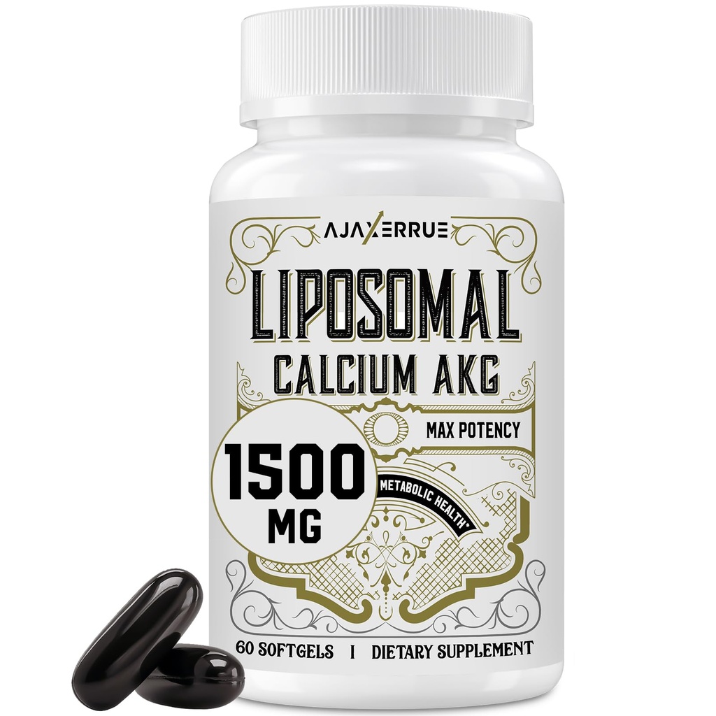 Liposomal Calcium AKG Supplement 1500 MG (Alpha-Ketoglutaric Acid), Υψηλή Απορρόφηση, Πιο Αποτελεσματική από AAKG, Ca AKG για μακροζωία, Ηλικία Άμυνας, Κυτταρική Ενέργεια, Μεταβολική Λειτουργία, 60 Softgels