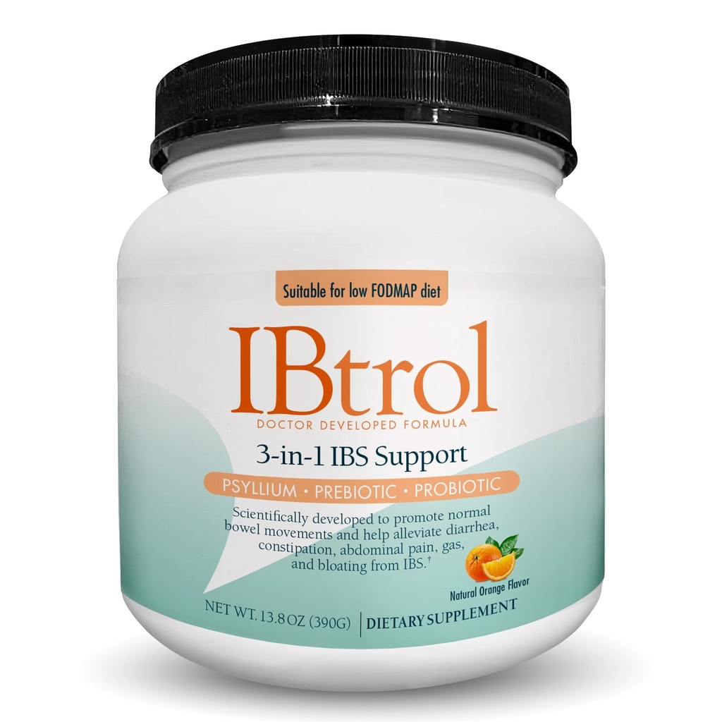 IBtrol® 3–in–1 IBS συμπλήρωμα υγείας κόκκων με Psyllium, Prebiotic και Probiotics, διαχειρίζεται τα συμπτώματα IBS, αέριο, Bloating, Διάρροια, δυσκοιλιότητα, κοιλιακός πόνος 60 εξυπηρετήσεις (Φυσική γεύση πορτοκάλι)