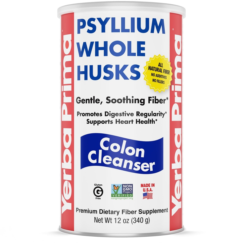 Yerba Prima Psyllium Whole Husk, 1 φιάλη 12 oz - Συμπλήρωμα ινών, Vegan, χωρίς ζάχαρη ή τεχνητά γλυκαντικά, μη ΓΤΟ, Χωρίς γλουτένη