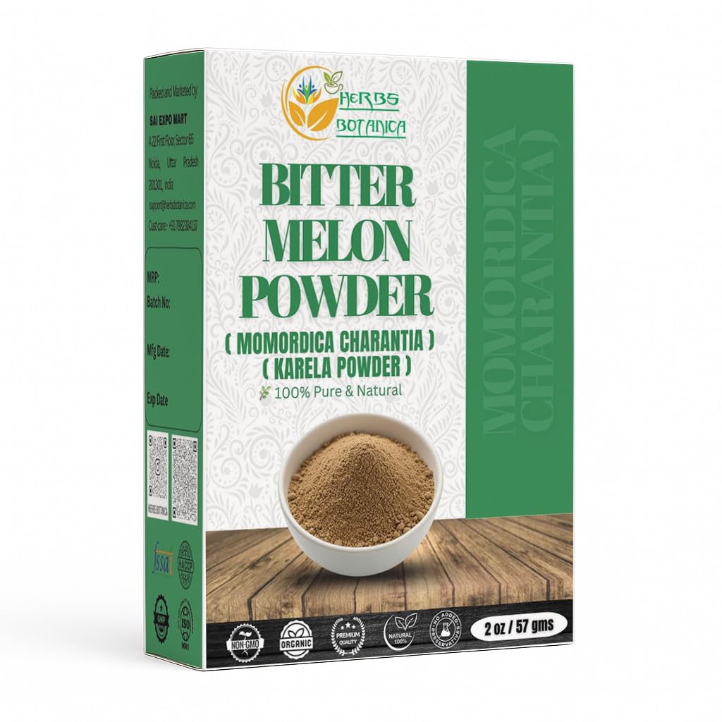 Herbs Botanica Bitter Melon Powder – 100% Natural Karela Powder (Momordica Charantia), Non-GMO, Gluten-Free – Perfect for Smoothies, Cooking, and Healthy Lifestyles – 2 oz