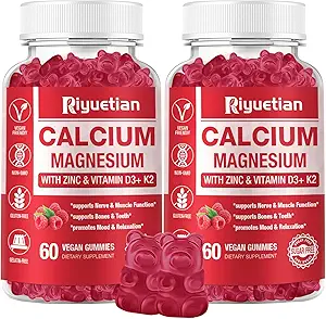 Calcium Gummies + Magnesium & Zinc with Vitamin D3 & K2, High Absorption Calcium Supplement for Bone, Teeth & Immune Support, Non GMO, Vegan, 120 Count