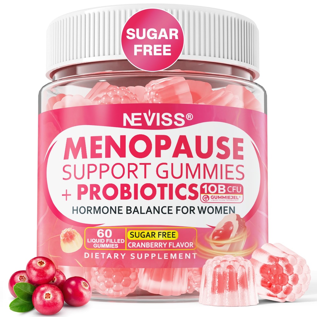 Menopause Gummies Supplement for Women w/ Red Clover, Black Cohosh for Hot Flashes, Menopause Support Vitamins + Ashwagandha Probiotics, Over 50 Hormone Support Balance Gummies Sugar Free, Vegan 60ct