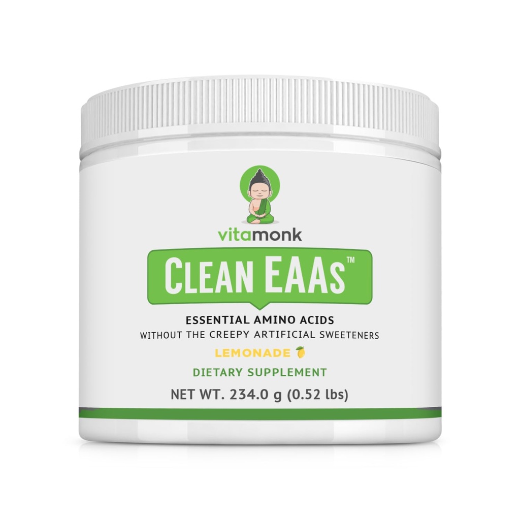 VitaMonk Clean EAA - EAAs with no Artificial Sweeteners for Pre-Workout, Energy and Recovery - Max Bioavailable EAA Powder with 9 Essential Amino Acids - Φυσικό άρωμα λεμονάδας