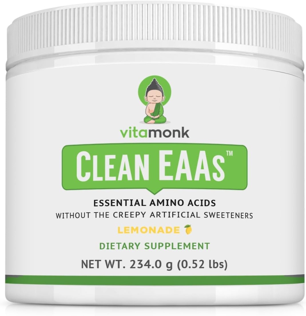 VitaMonk Clean EAA - EAAs with no Artificial Sweeteners for Pre-Workout, Energy and Recovery - Max Bioavailable EAA Powder with 9 Essential Amino Acids - Φυσικό άρωμα λεμονάδας