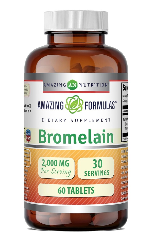 Amazing Formulas Bromelain 2000 Mg per Serving | Tablets Supplement | Non-GMO | Gluten-Free | Made in USA (1 Pack, 60 Count)