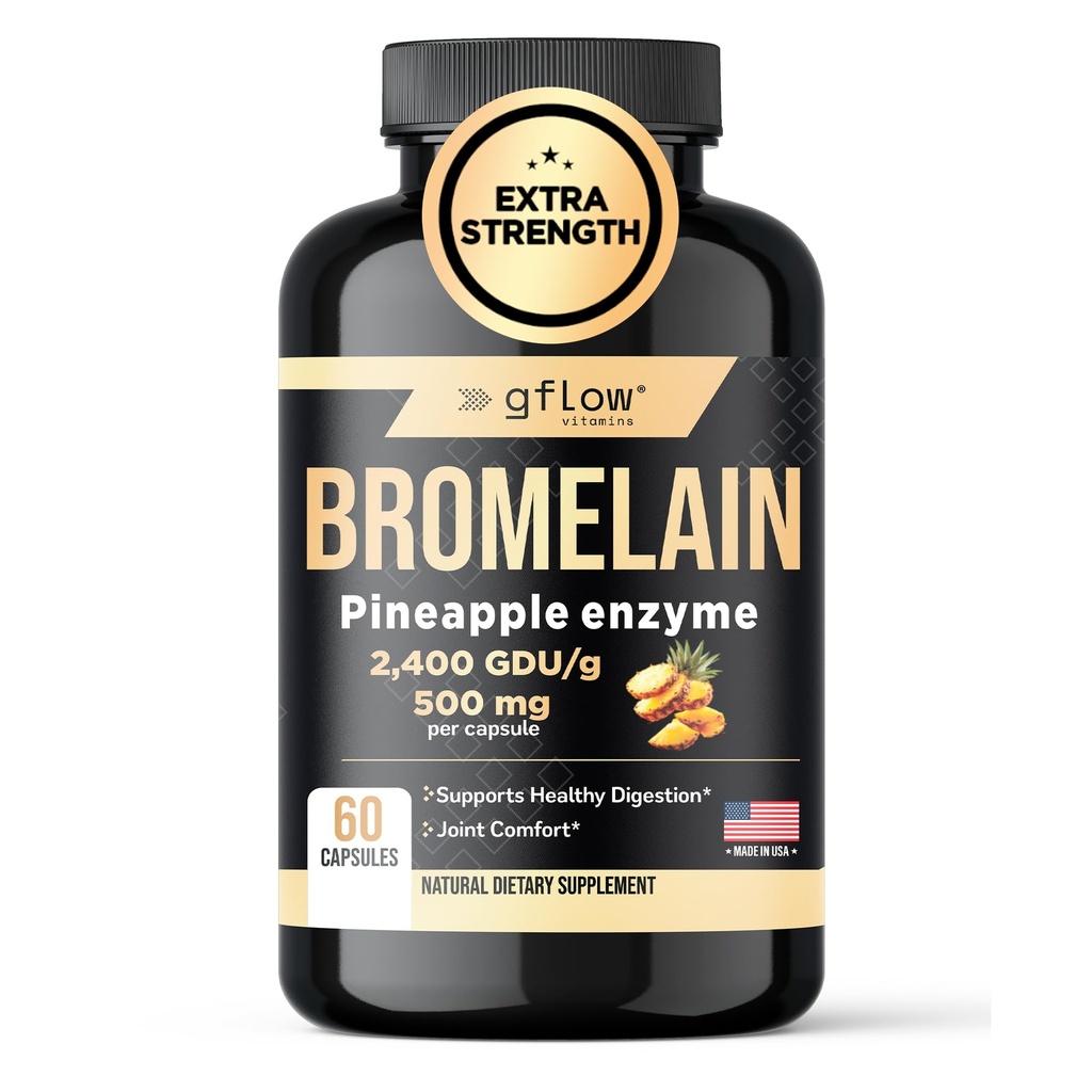 gflow vitamins Bromelain 500 mg 2,400 GDU/g | Pineapple Enzyme for Digestion - Proteolytic Enzyme | Made in The USA
