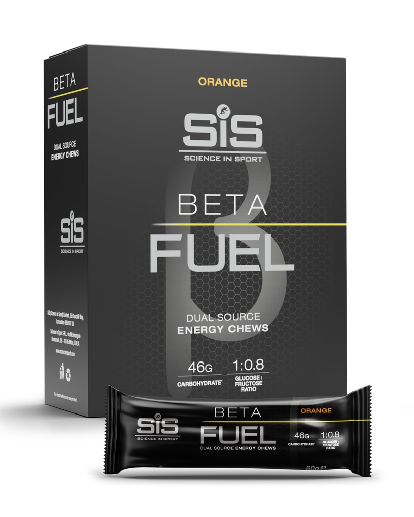SiS BETA Fuel Energy Chew - Dual-Source Energy Chews for High Carbohydrate Intake - 1:0.8 Maltodextrin to Fructose Ratio - Sports Nutrition Training Supplement - Orange Flavor - 6 Count