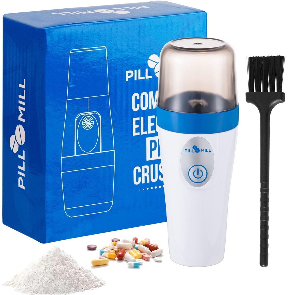 Small Electric Pill Crusher Fine Powder by Pill Mill - Pill Grinder Fine Powder - Powder Grinder for Elderly, Medicine Grinder for Small and Large Tablets, Triturador de Pastillas Medicinas