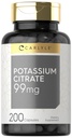 Carlyle Potassium Citrate 99mg | 200 Capsules | Non-GMO and Gluten Free Supplement