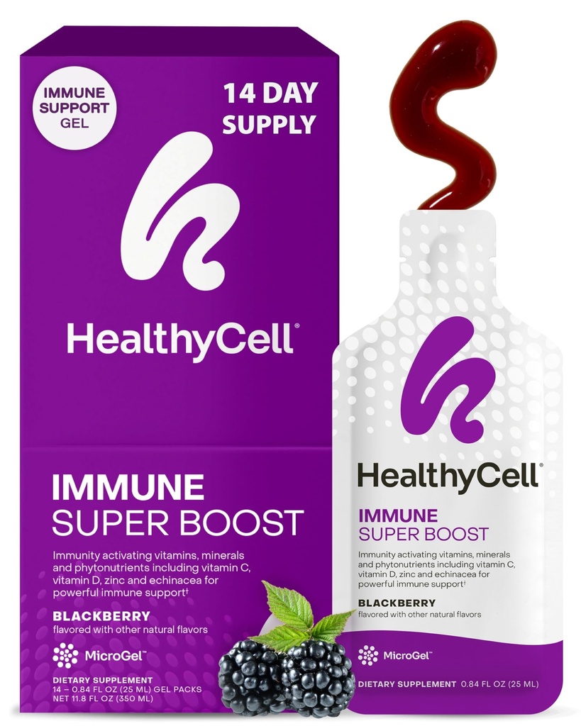 Healthycell Immune Super Boost Daily Liquid Supplement - 30 Gel Packs | Immune Support Supplement for Adults with Echinacea, Elderberry, Vitamin C, Vitamin D, Calcium & Zinc