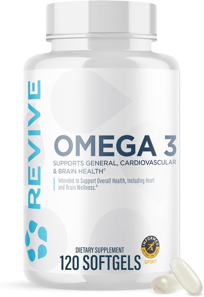 Revive MD Omega 3 Fish Oil Συμπληρώματα για άνδρες & γυναίκες – Softgels με EPA & DHA λιπαρά οξέα για υγιή δέρμα & αρθρώσεις, καρδιά & τον εγκέφαλο Υποστήριξη – Vegan-Friendly, Gluten-free (120 Softgels, 60 Services)