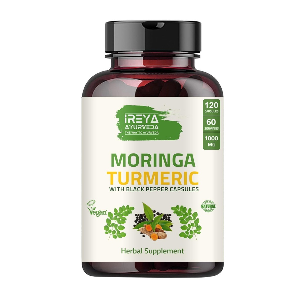 Οργανική Moringa Oleifera σκόνη & κουρκουμά Root Powder με Blackpepper 120 κάψουλες 