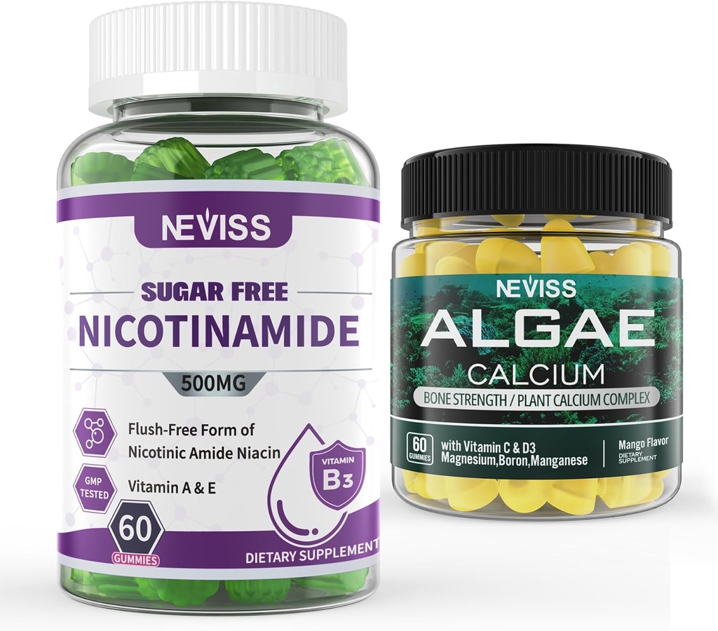 NEVISS Νικοτιναμίδη 500mg Gummies + Marine Algae Calcium Gummies Bundle
