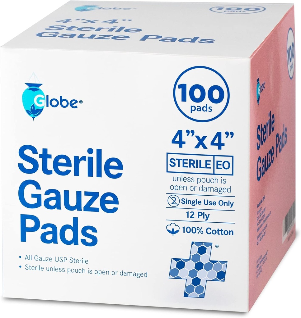 Globe 4’’ x 4" Advanced Sterile Gauze Pads for Wound Dressing