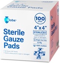 Globe 4’’ x 4" Advanced Sterile Gauze Pads for Wound Dressing| 100-Pack, Individually Packed | 12-Ply Cotton & Highly Absorbent| Advanced Gauze Sponge-Pads for Wound Care & Home First Aid Kits (4 x 4)