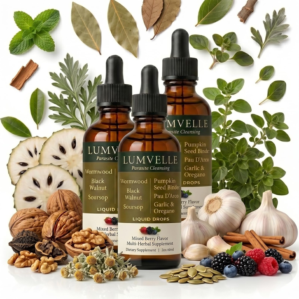Lumvelle Wild Harvested Wormwood Drops, 7-Ingredient Alcohol-Free Herbal Extract, Gut Cleaning & Digestive Balance Support, Easy-to-Use Daily Liquid Supplement, 3 Pcs Oil