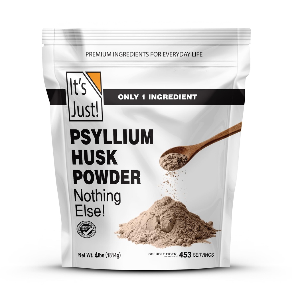 It's Just! - Psyllium Husk Powder, Easy Mixing Dietary Fiber, Cleanse Your Digestive System, Finely Ground Powder, Ideal for Keto Baking, Non-GMO (4 Pound (Pack of 1), Natural/No Added Flavor)