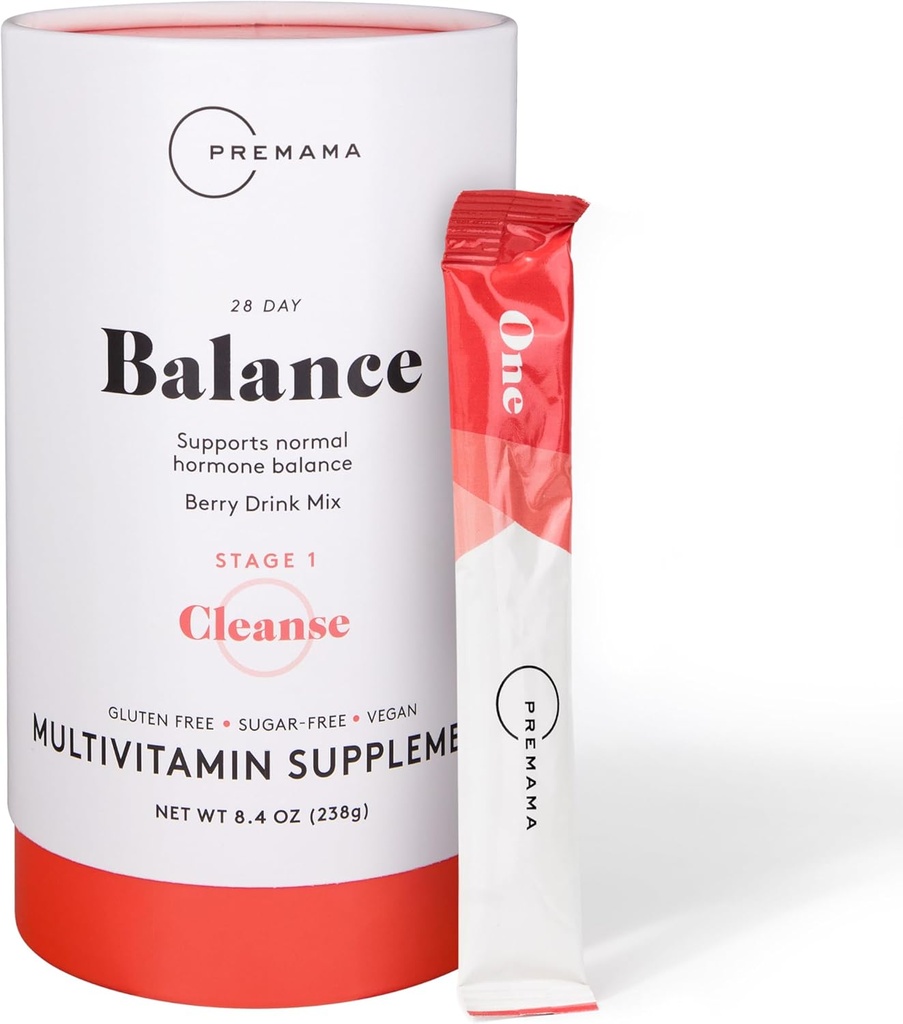Premama Hormone Balance, Multivitamin Supplement, Powder Mix Hormonal Support for Women, Sugar and Gluten Free, Berry Flavor, 28 Single Serv Packets