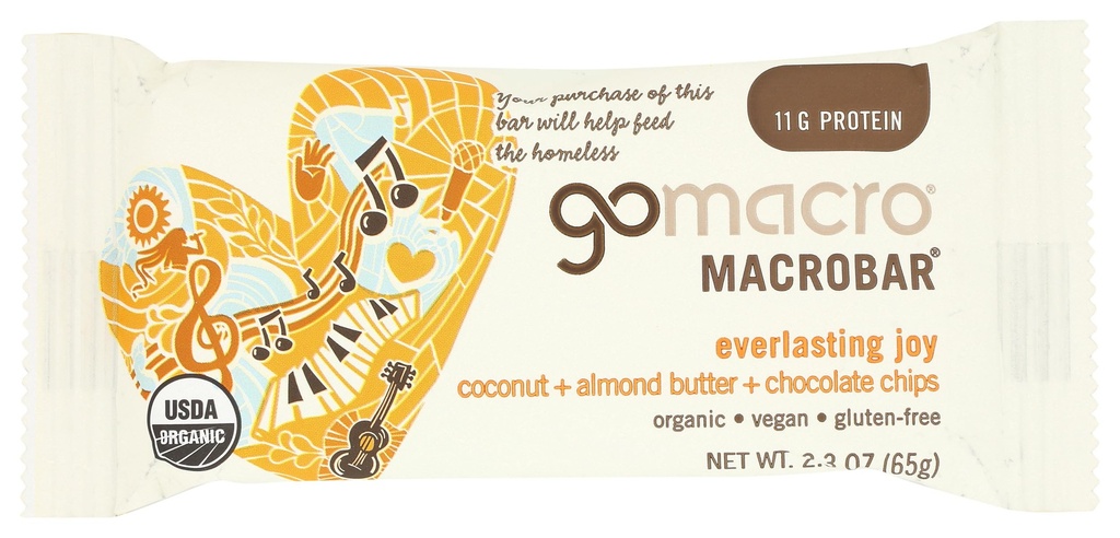 GoMacro MacroBar, Organic Vegan Protein Bar, καρύδα, βούτυρο αμυγδάλου + τσιπς σοκολάτας, 2.3 ουγγιά