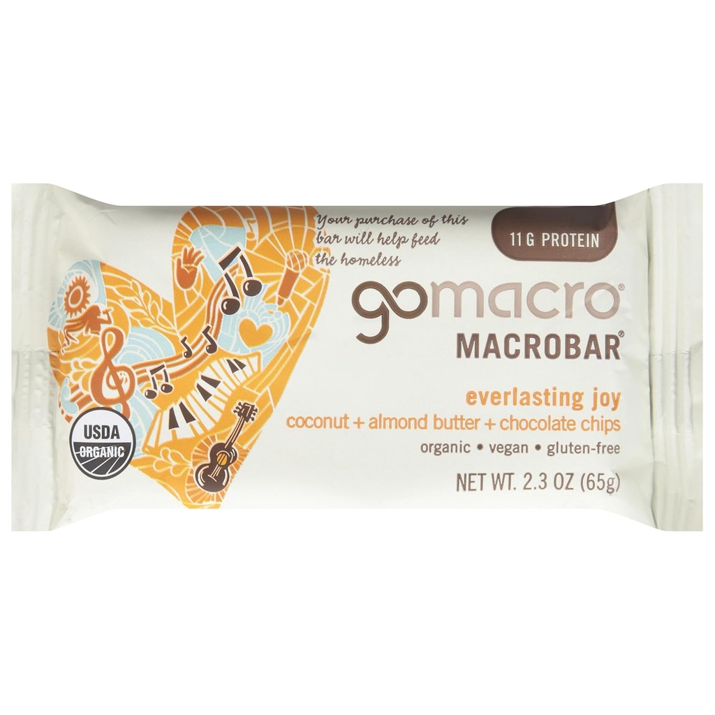 GoMacro MacroBar, Organic Vegan Protein Bar, καρύδα, βούτυρο αμυγδάλου + τσιπς σοκολάτας, 2.3 ουγγιά