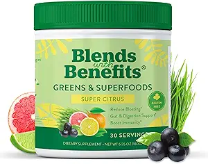 360 Διατροφή Μείγματα με Οφέλη Super Greens Σκόνη w/Probiotics, Digestive Ένζυμα, Ζάχαρη & Χωρίς Γλουτένη, Φυτική βάση Superfood Drink Mix for Gut Health, Bloating, Ανοσία, Συνολική Υγεία, 6.35 oz
