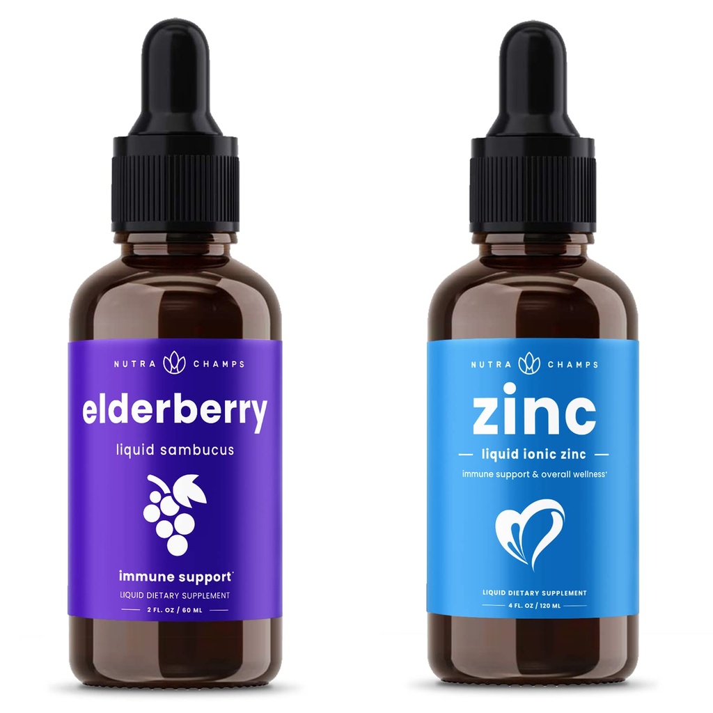NutraChamps Black Elderberry Syrup and Organic Zinc Liquid Drops Bundle