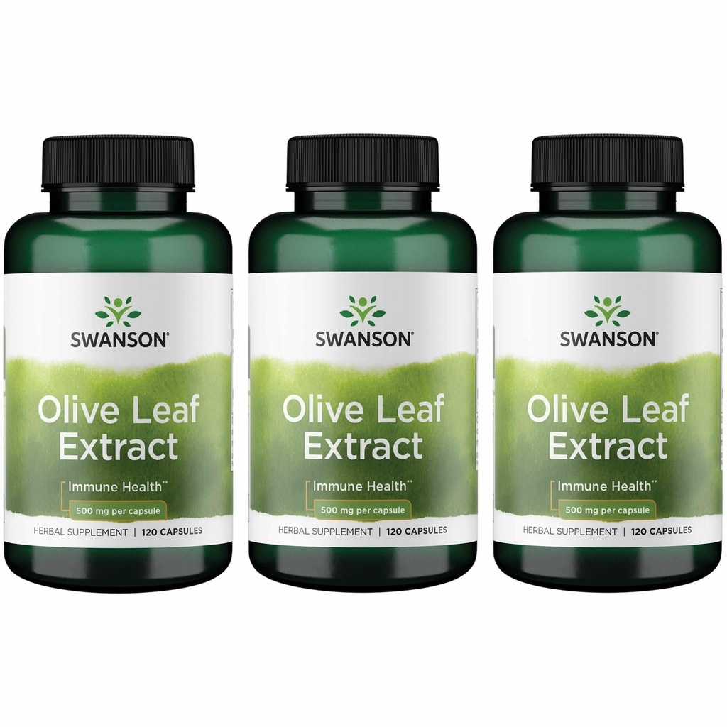 Swanson Olive Leaf Extract Immune and Cardiovascular Health Supplement for Adults Seeking Year-Round Immune Support - 20% Oleuropein (120 Capsules, 500 mg, 3 Pack)