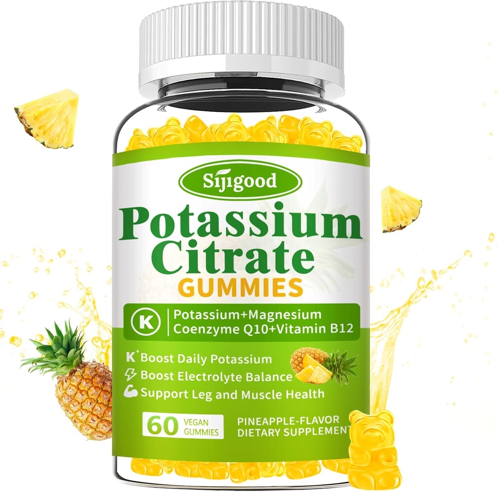Κιτρικό κάλιο Gummies – Υψηλής ισχύος συμπλήρωμα καλίου για την υγεία των μυών, ανάγλυφο ποδιού, ηλεκτρολυτική ισορροπία – Vegan, μη GMO, χωρίς γλουτένη, ανανάς, 60 μέτρα