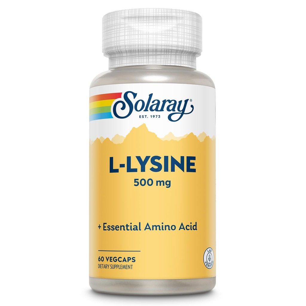 SOLARAY L L Lysine 500 mg Κάψουλες - Free-Form Essential Amino Acids Supplement - Ισχυρή υποστήριξη ευεξίας με L-Lysine Amino Acid - Lab Επαληθευμένο, 60-Day Εγγύηση, 60 VegCaps