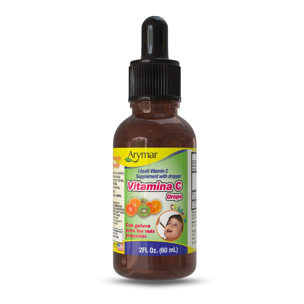 ARYMAR Βιταμίνη C σταγόνες – 2 fl oz ανοσοποιητική υποστήριξη & αντιοξειδωτικό υγρό, Vegan, πορτοκαλί άρωμα