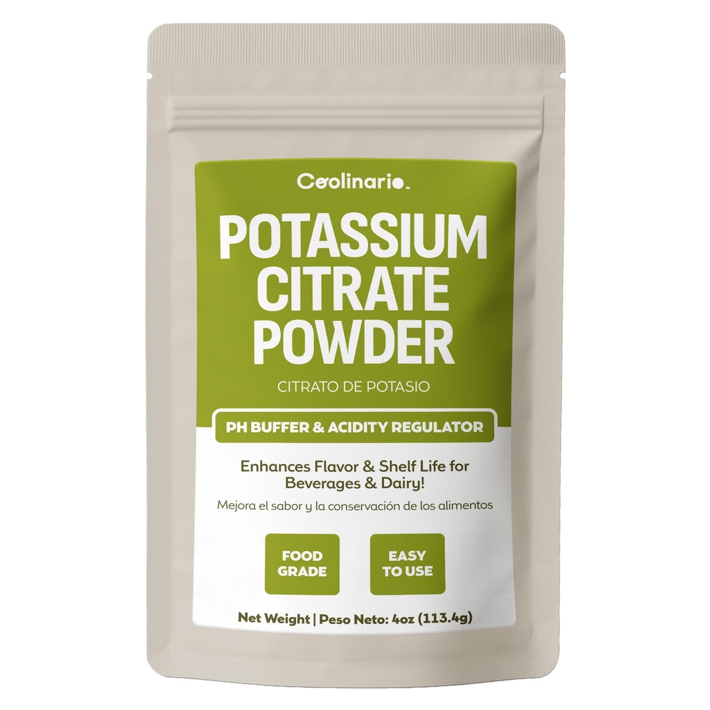 Coolinario Potassium Citrate Powder (4 OZ) Food Grade | pH Buffer & Acidity Regulator for Beverages & Dairy, Ideal for Sports Drinks, Cheese & Jams, Enhances Flavor & Shelf Life