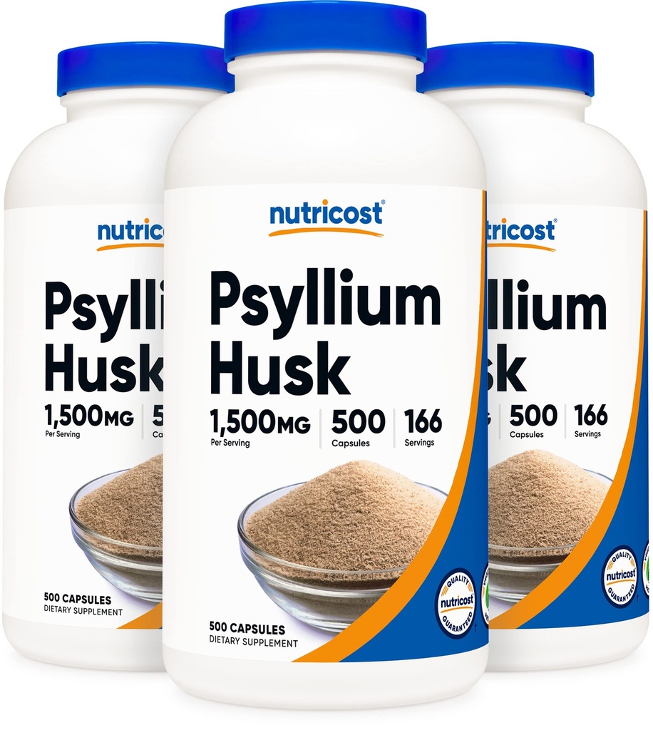 Nutricost Psyllium Husk 1500mg, 500 Capsules (3 Bottles)