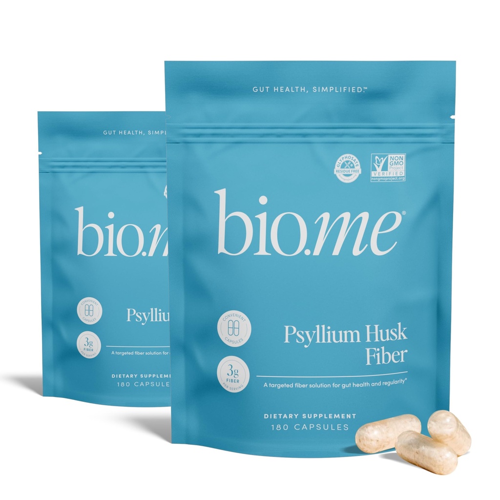 Bio.me Psyllium Husk Fiber Capsules 2pk - Gluten-Free Fiber Supplement for Women & Men - Psyllium Husk Capsules for Healthy Digestion, Bowel Regularity, & Bloating Relief - 60 Servings