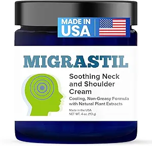 Basic Vigor Migrastil Soothing Neck & Shoulder Cream - Fast-Acting & Powerful - Non-Greasy Topical Cream (4 oz.) Made in The USA