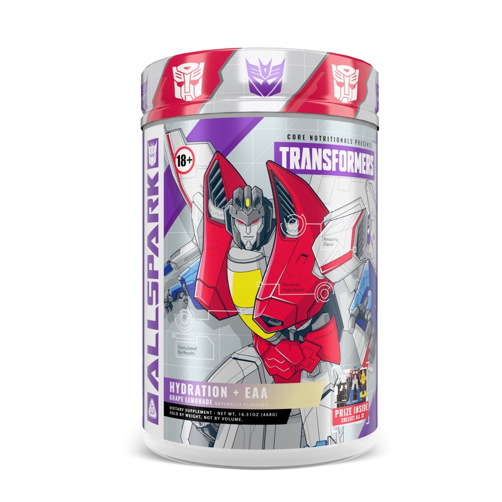 Core Nutritionals Transformers Allspark Hydration + EAA | Full Electrolyte Blend for Recovery | Free Prize Inside - Starscream | 30 Servings (Grape Lemonade)