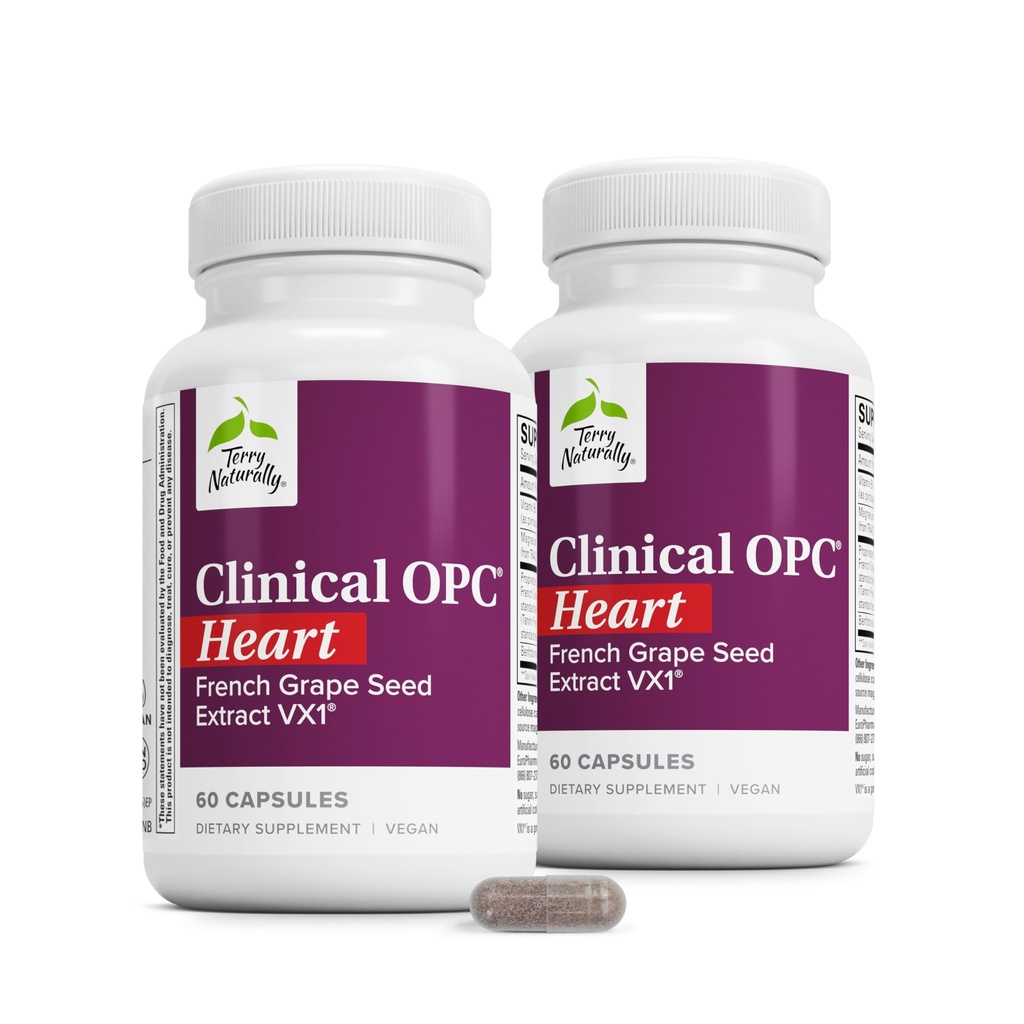 Terry Naturally Clinical OPC Heart - Heart Health Supplement with Magnesium, Vitamin B6, Grape Seed Extract - Dietary Supplement for Artery Health & Circulation - 60 Capsules (Pack of 2)
