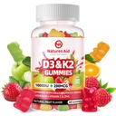 Natures Aid Sugar-Free Vitamin D3 K2 Gummies with Calcium + K2 (MK-7), Magnesium Citrate, Vitamin C, Extra Strength - Ultimate Absorption for Bone Muscle Teeth Immune, Vegan - 60 Gummies