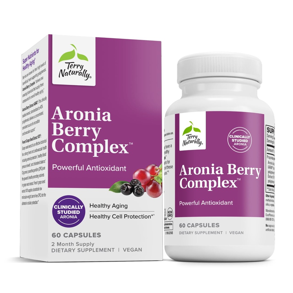 Terry Naturally Aronia Berry Complex - Antioxidant Support Supplement with Grape Seed Extract - Dietary Supplement Formula to Support Healthy Heart Function - 60 Capsules (60 Servings)