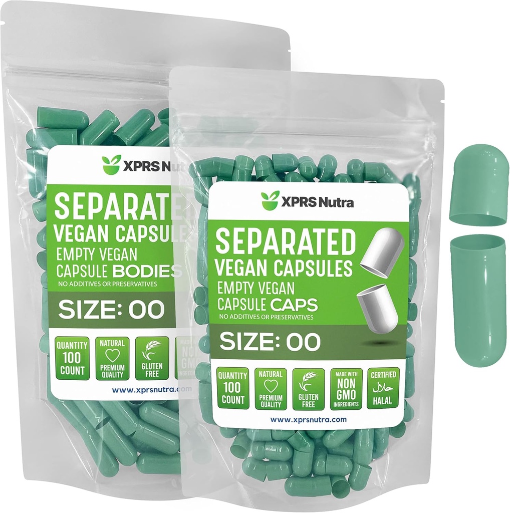 XPRS Nutra Vegan Μέγεθος 00 Χωριστές κάψουλες - 100 Count Premium Άδειες κάψουλες χωρίζονται σε τσάντες - 00 Χάπια Κενά για το συμπλήρωμα DIY πλήρωσης (Sage Green)