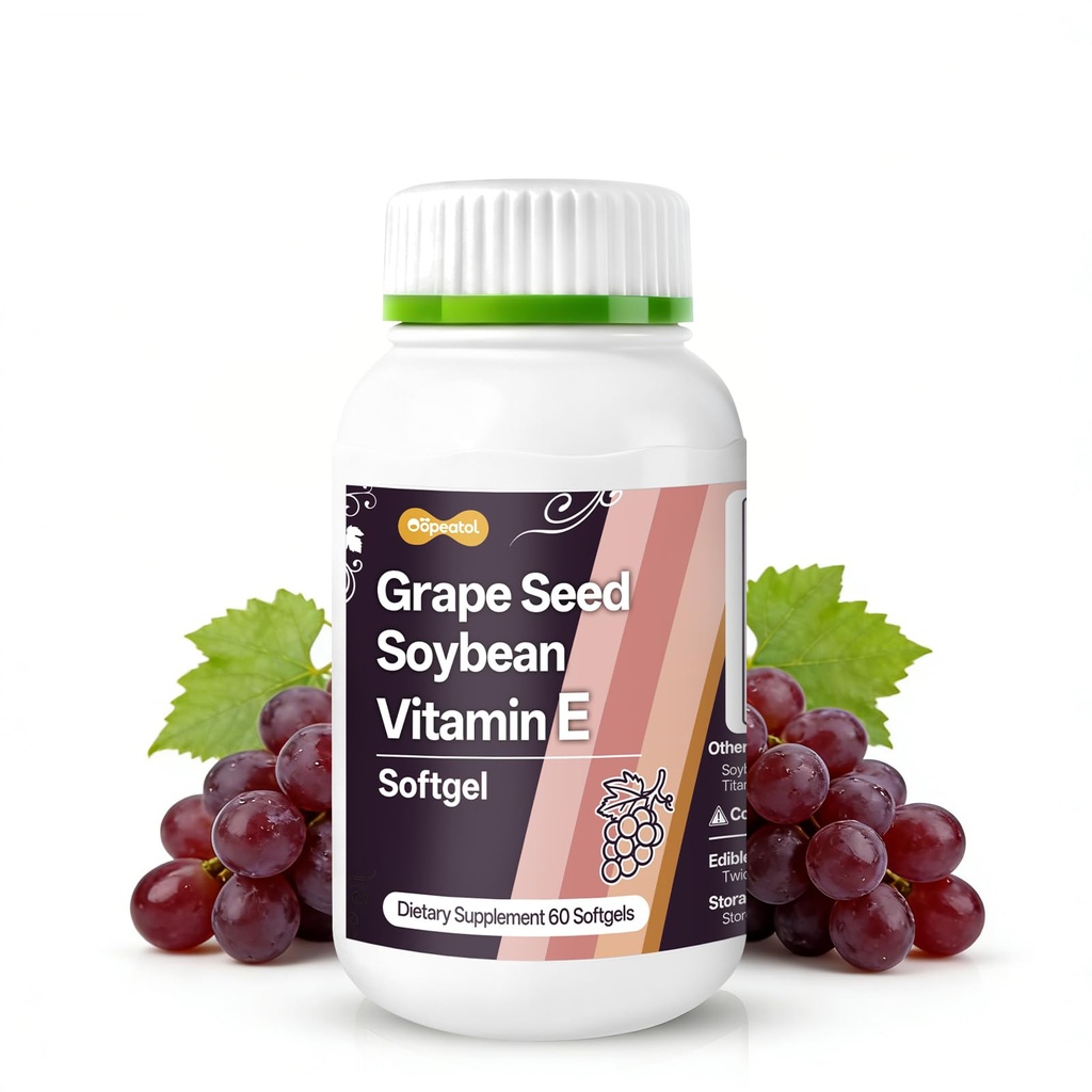 Grape Seed Extract with Soy Isoflavones, Vitamin E for Menopause, Triple Antioxidant & Skin Health Support, Supplement, 60 Softgels Per Bottle, Dairy Free, Gluten Free, GMP